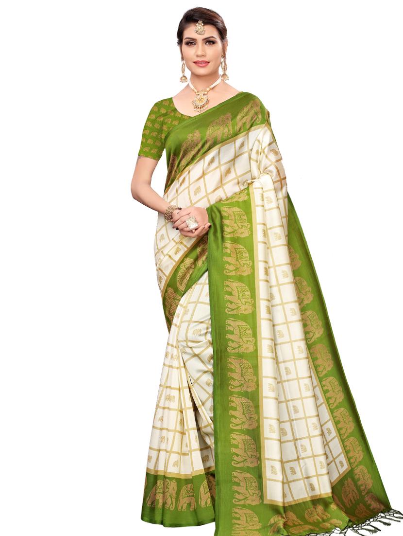 checkered printed saree with blouse - 16460132 -  Zoom Image - 0