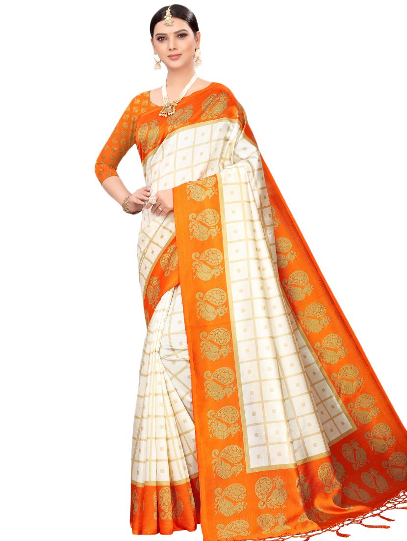 checkered printed saree with blouse - 16460161 - Zoom Image - 0