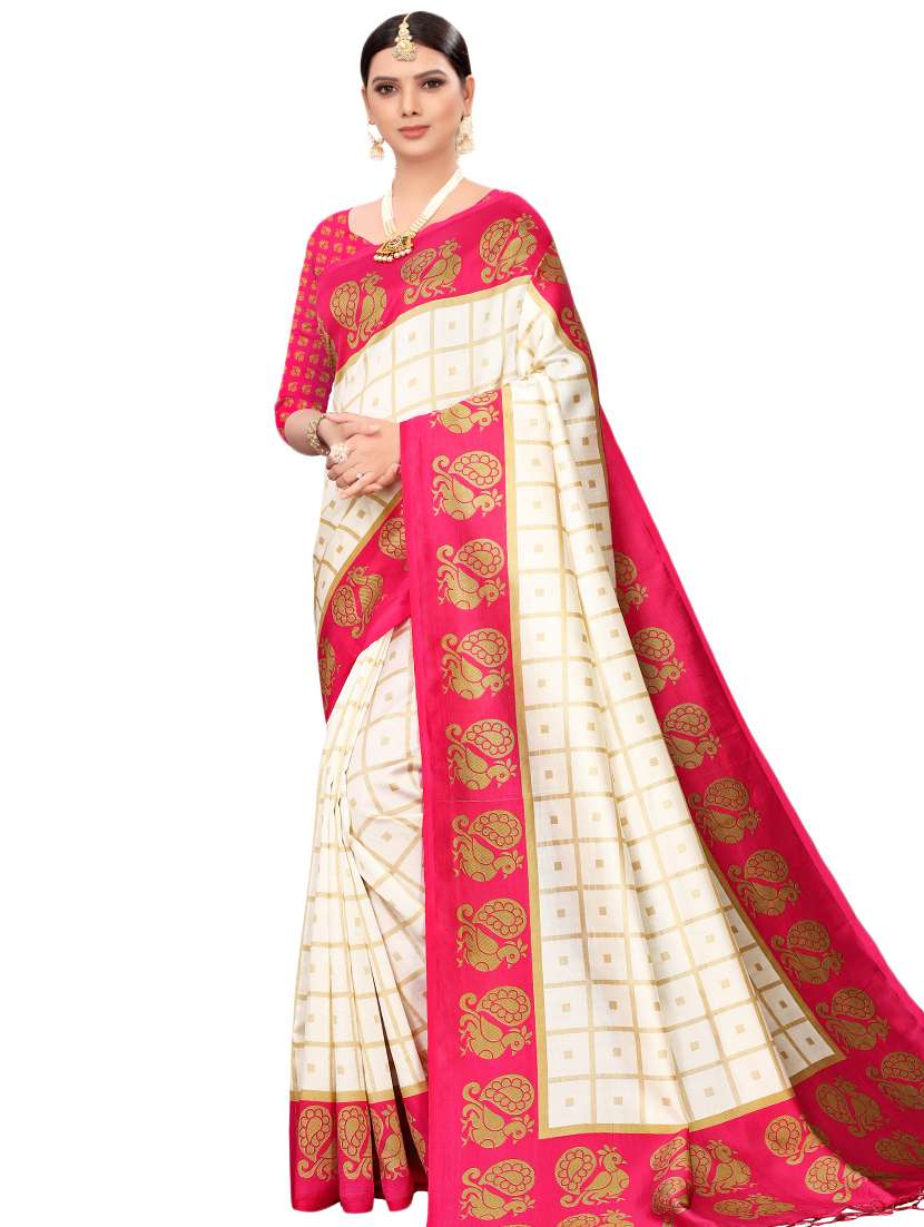 checkered printed saree with blouse