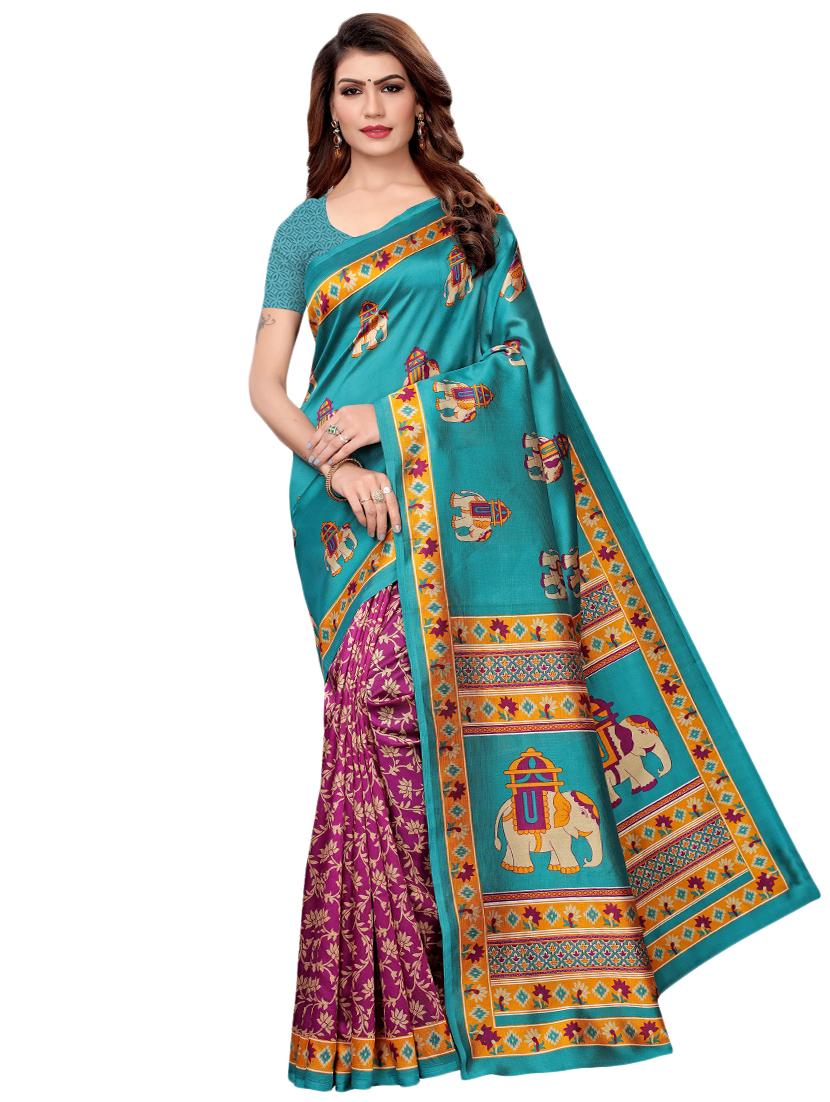 conversational printed saree with blouse - 16460187 - Zoom Image - 0