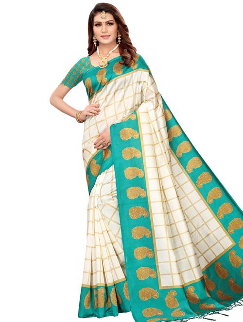 checkered printed saree with blouse - 16460197 - Standard Image - 0