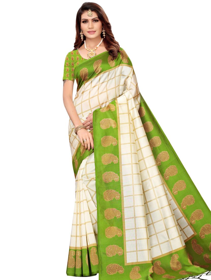 checkered printed saree with blouse - 16460199 -  Zoom Image - 0