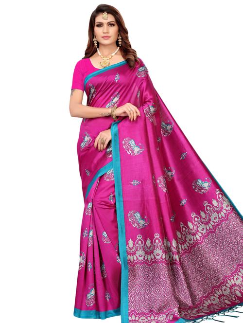 conversational printed saree with blouse - 16460215 - Standard Image - 0