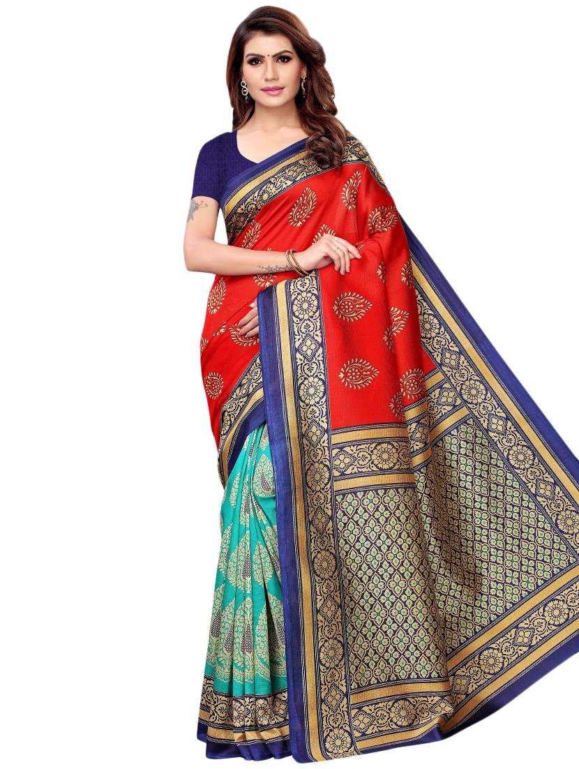 half & half printed saree with blouse - 16460269 -  Zoom Image - 0