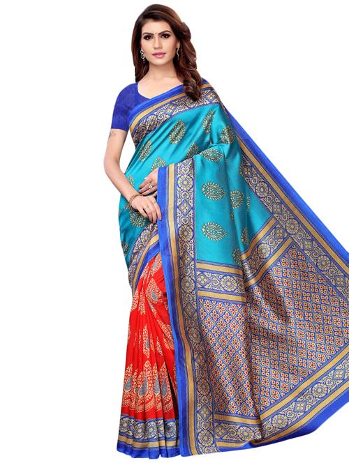 half & half printed saree with blouse - 16460271 - Standard Image - 0