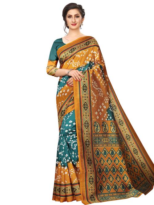 contrast shades bandhani saree with blouse - 16460303 - Standard Image - 0