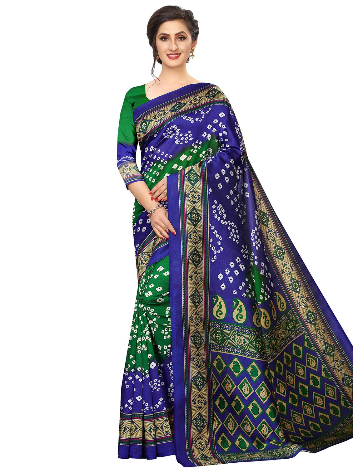 contrast shades bandhani saree with blouse - 16460304 - Zoom Image - 0
