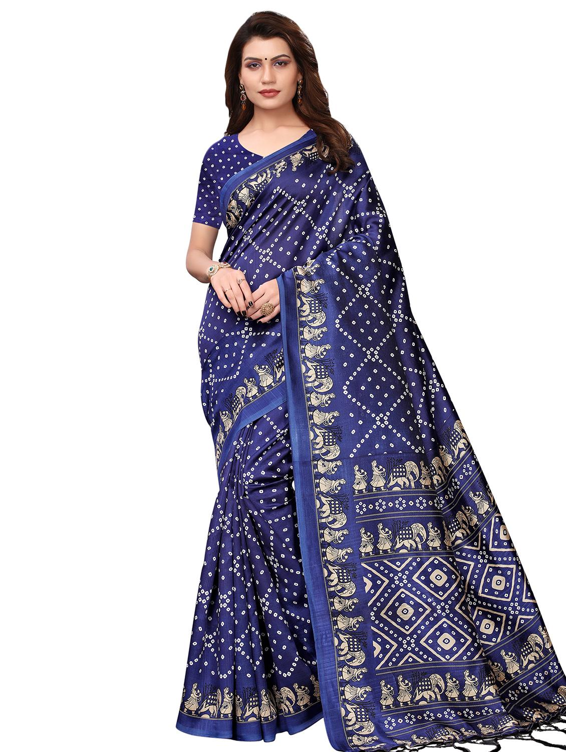 contrast shades bandhani saree with blouse - 16460307 - Zoom Image - 0