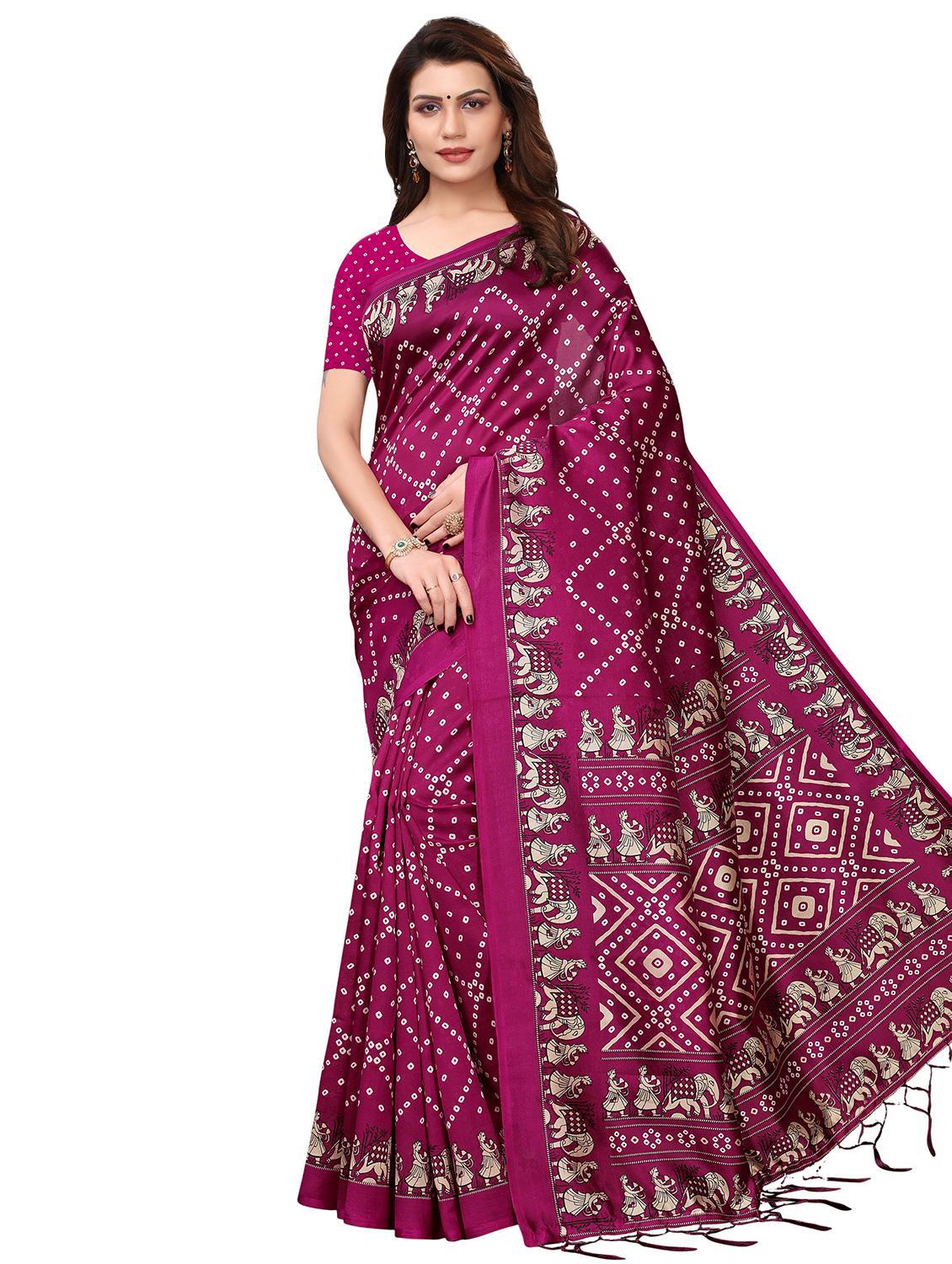 contrast shades bandhani saree with blouse - 16460309 - Zoom Image - 0
