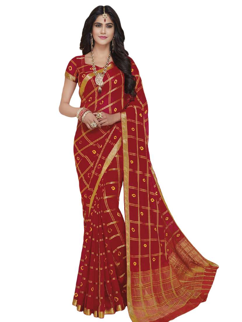 checkered woven saree with blouse
