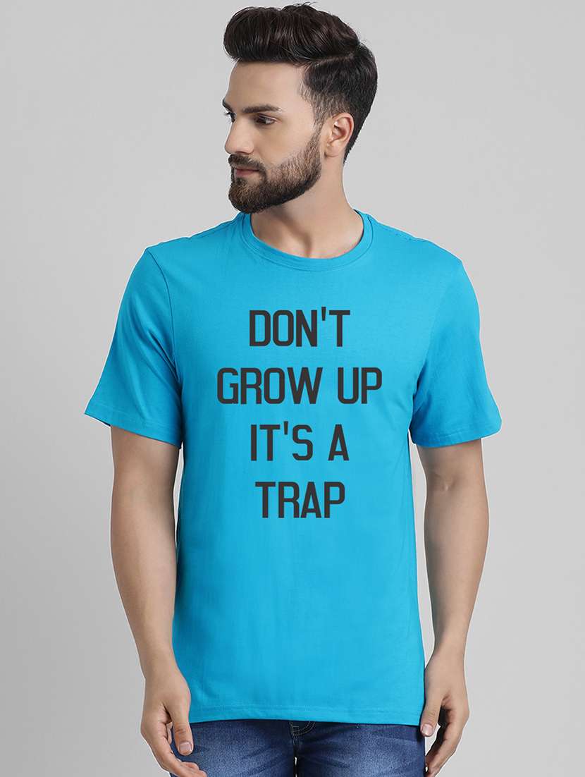 turquoise typographic chest print t-shirt