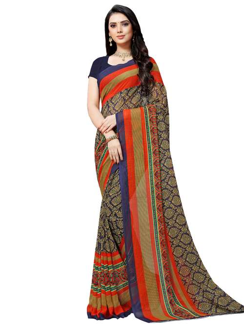 ethnic motifs printed saree with blouse - 16461228 - Standard Image - 0