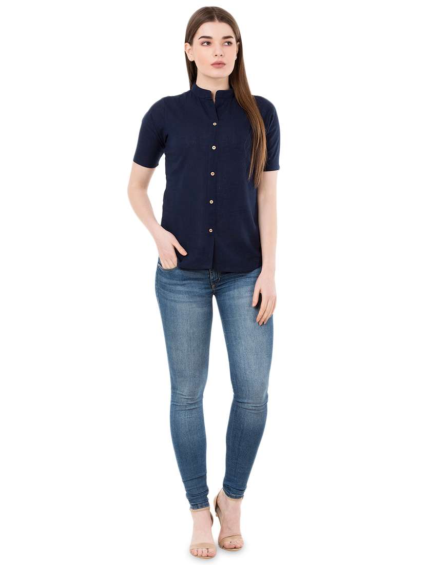 mandarin neck solid shirt - 16461652 -  Standard Image - 3
