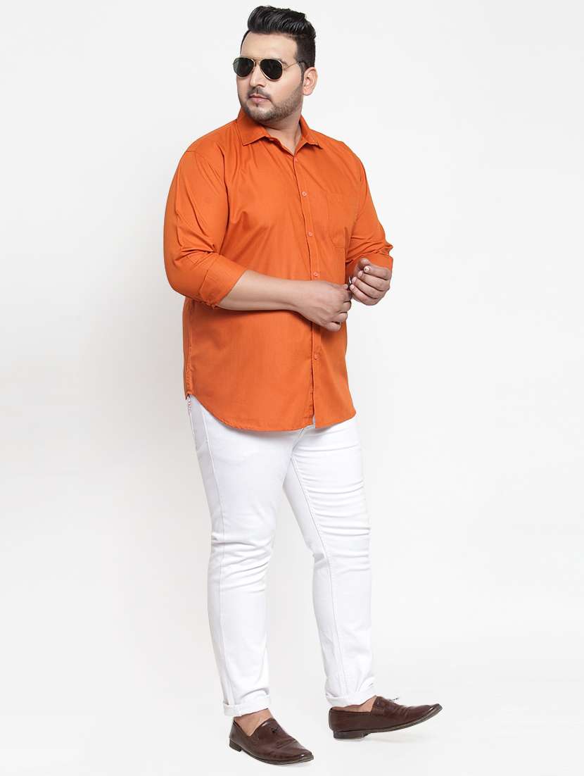 orange solid casual shirt - 16462099 -  Standard Image - 3