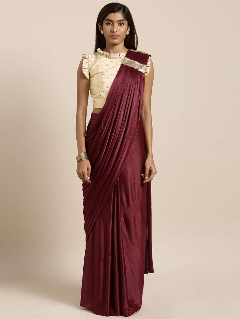magenta crepe draped  saree with blouse
