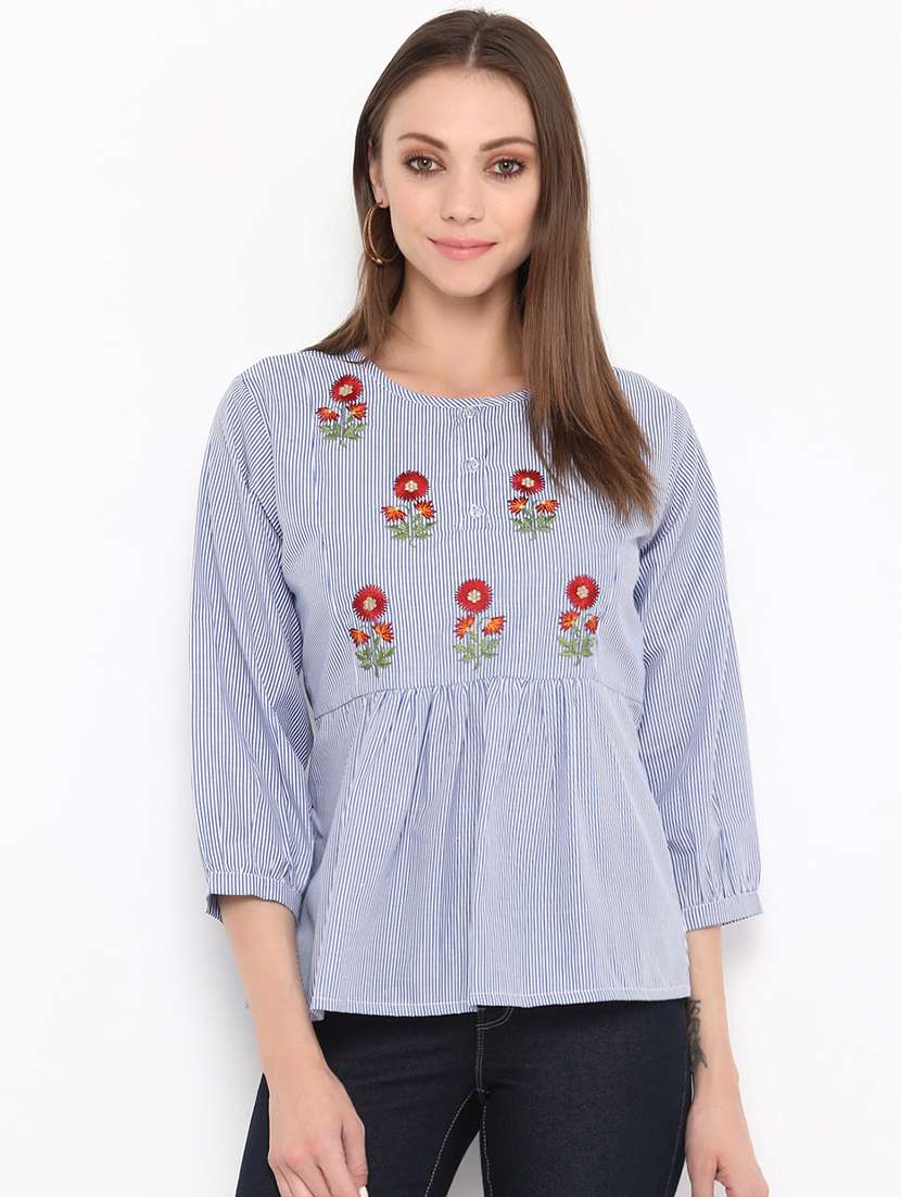 blue cotton regular top