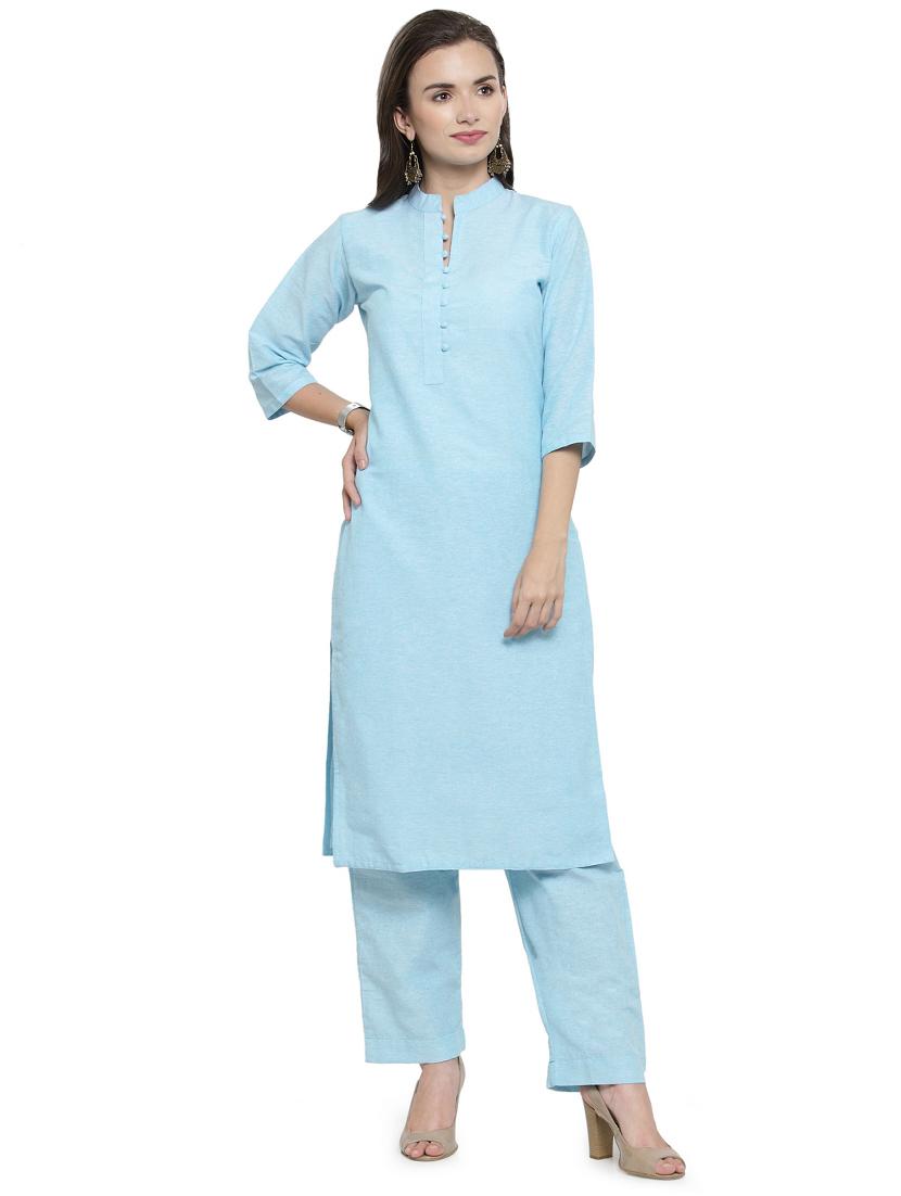 solid straight kurta pant set - 16463527 -  Zoom Image - 0