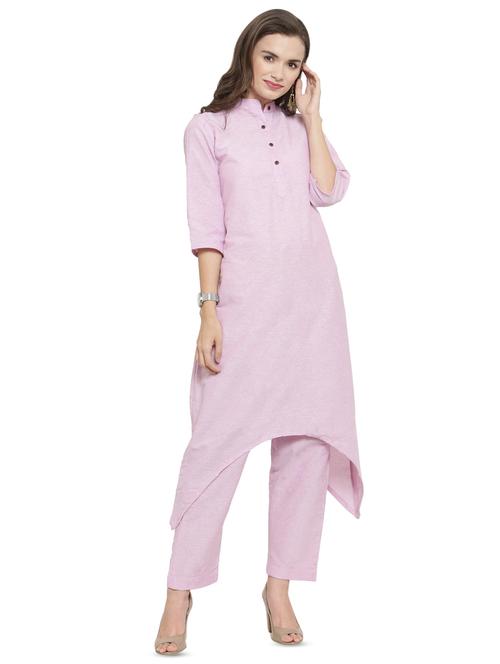 solid asymmetric kurta pant set - 16464509 -  Standard Image - 0