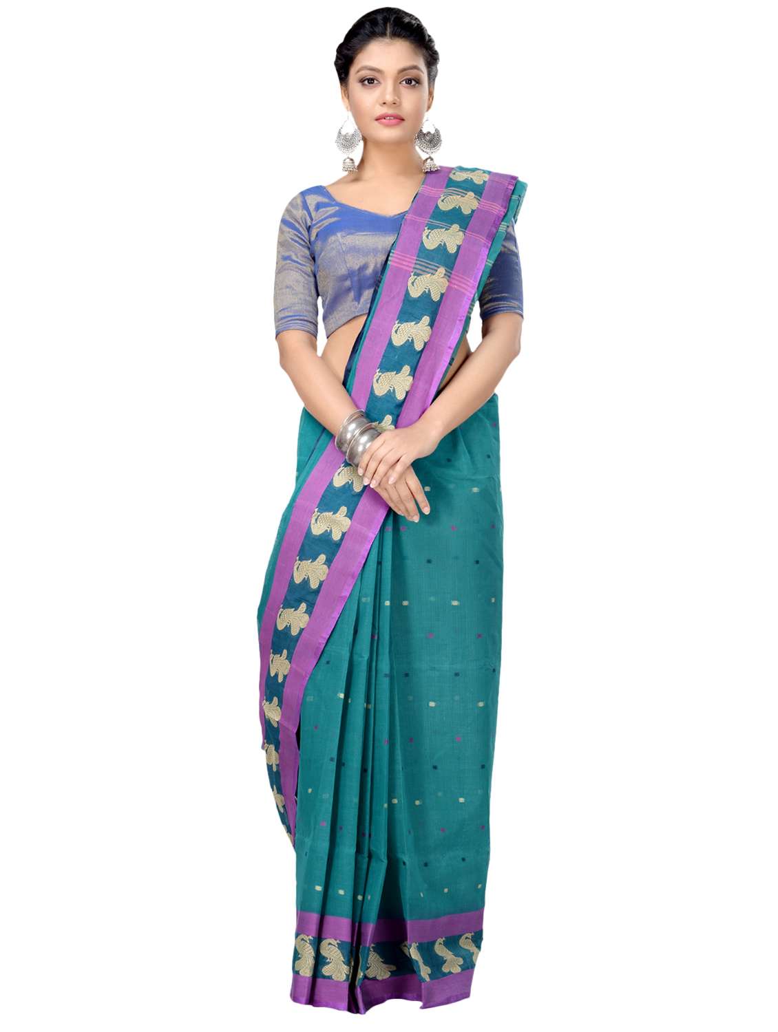 solid bordered tant saree