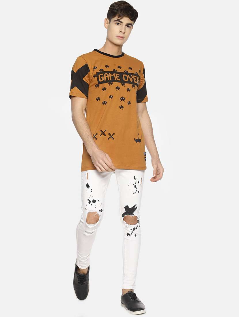 white printed distressed denim jeans - 16466364 -  Standard Image - 3