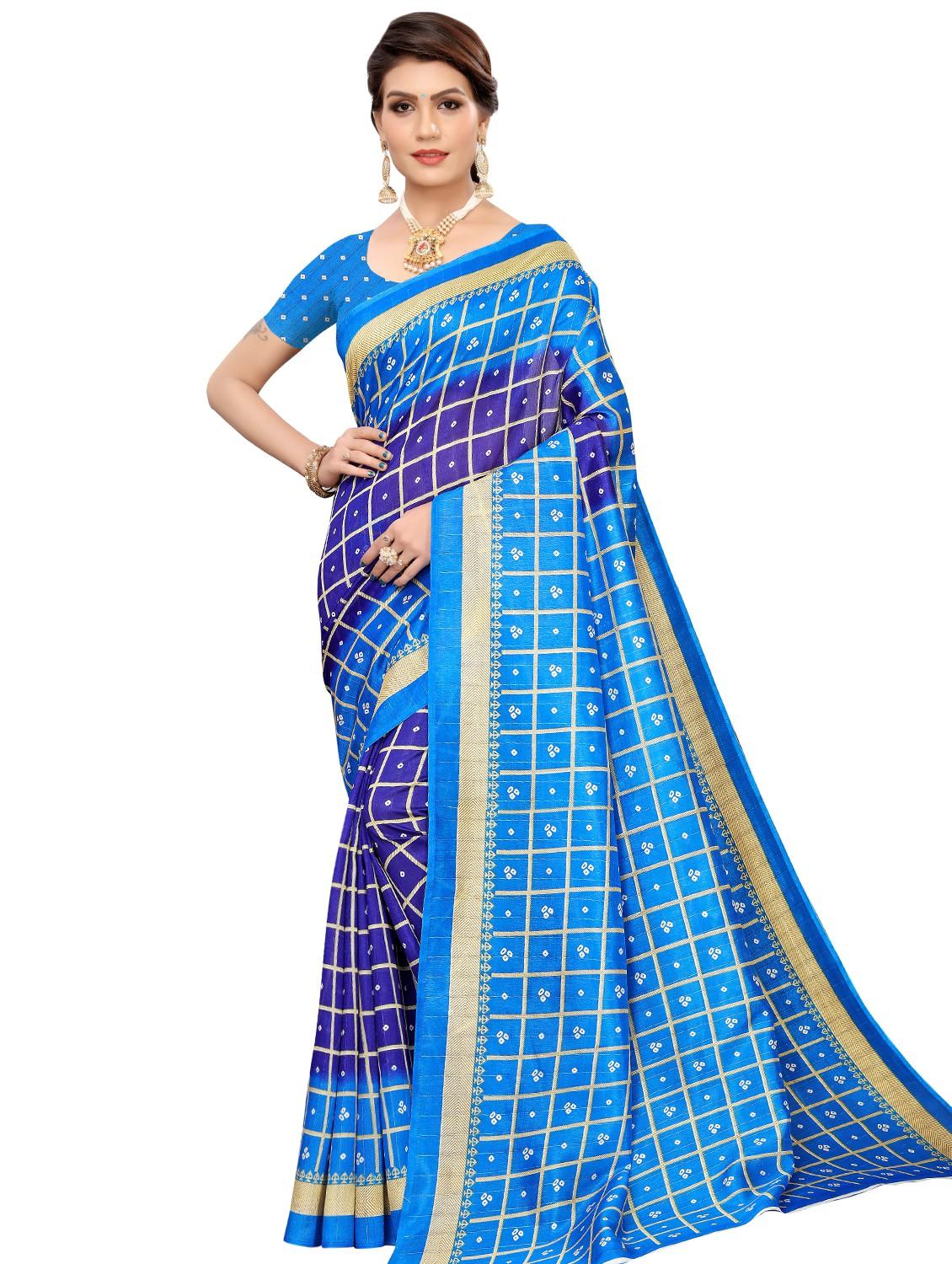 checkered printed saree with blouse - 16471064 - Zoom Image - 0
