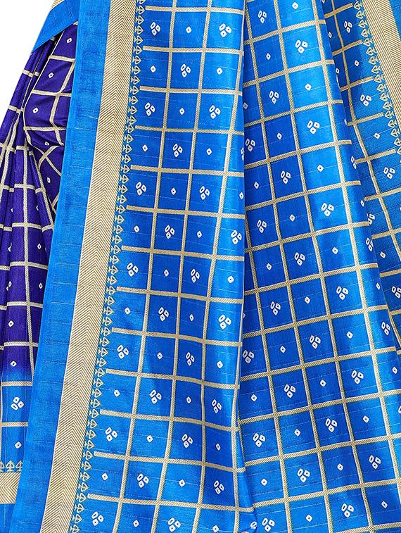 checkered printed saree with blouse - 16471064 - Standard Image - 3