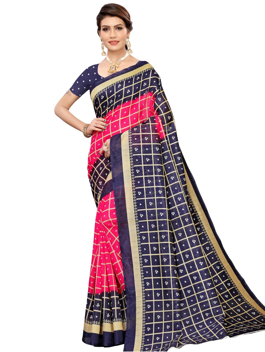 checkered printed saree with blouse - 16471065 - Zoom Image - 0