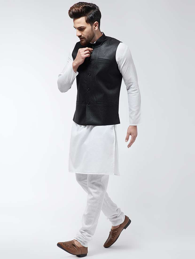 black kurta with white jacket