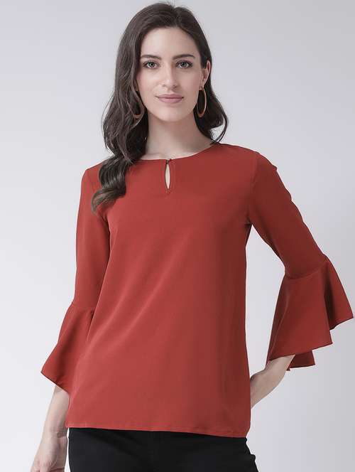 key hole neck bell sleeved top - 16483267 - Standard Image - 0