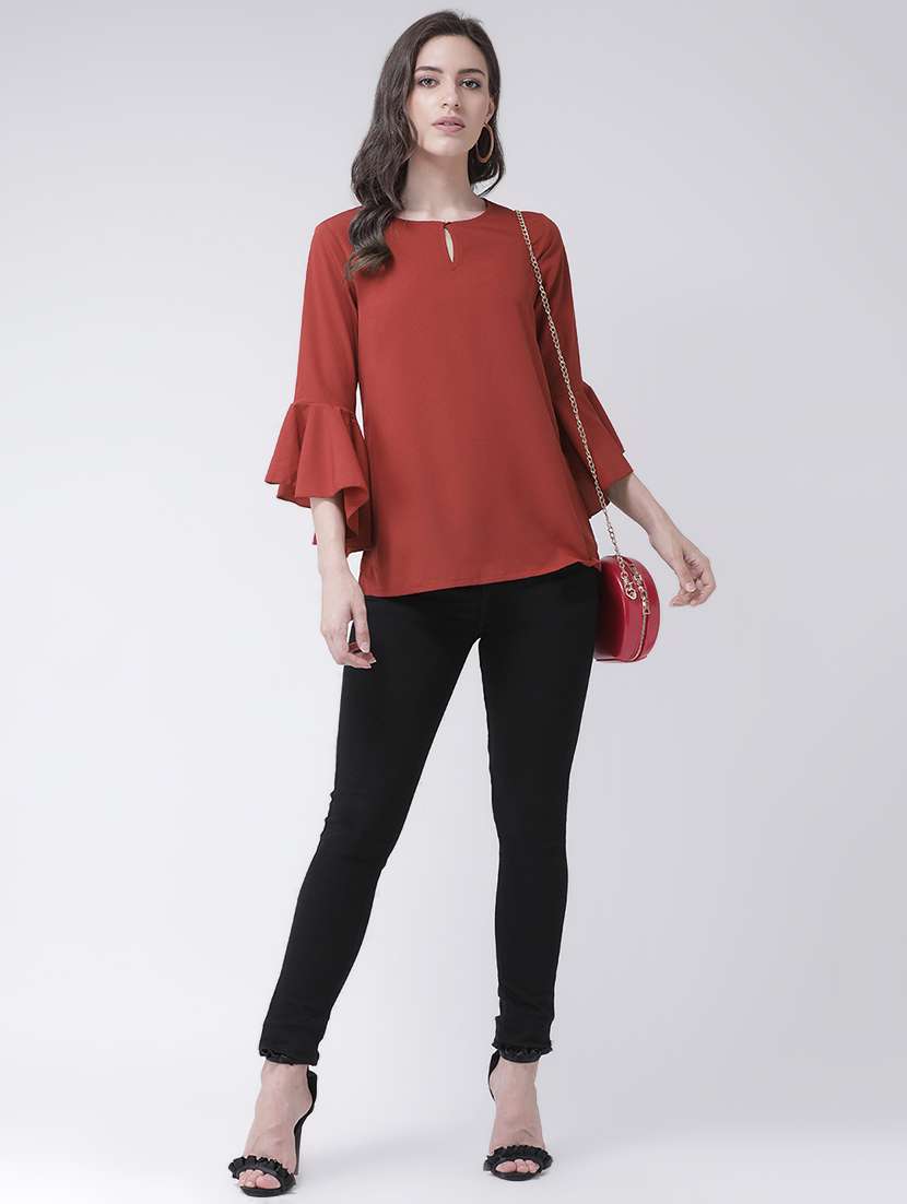 key hole neck bell sleeved top - 16483267 - Standard Image - 3