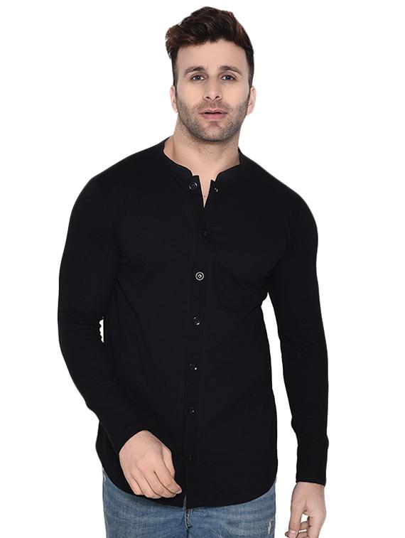 men black slim fit mandarin neck long sleeve t-shirt - 16483422 -  Zoom Image - 0