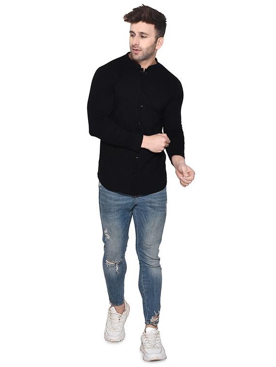 men black slim fit mandarin neck long sleeve t-shirt - 16483422 - Standard Image - 3