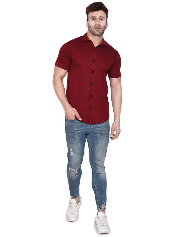 men red slim fit solid casual shirt - 16483430 - Standard Image - 3