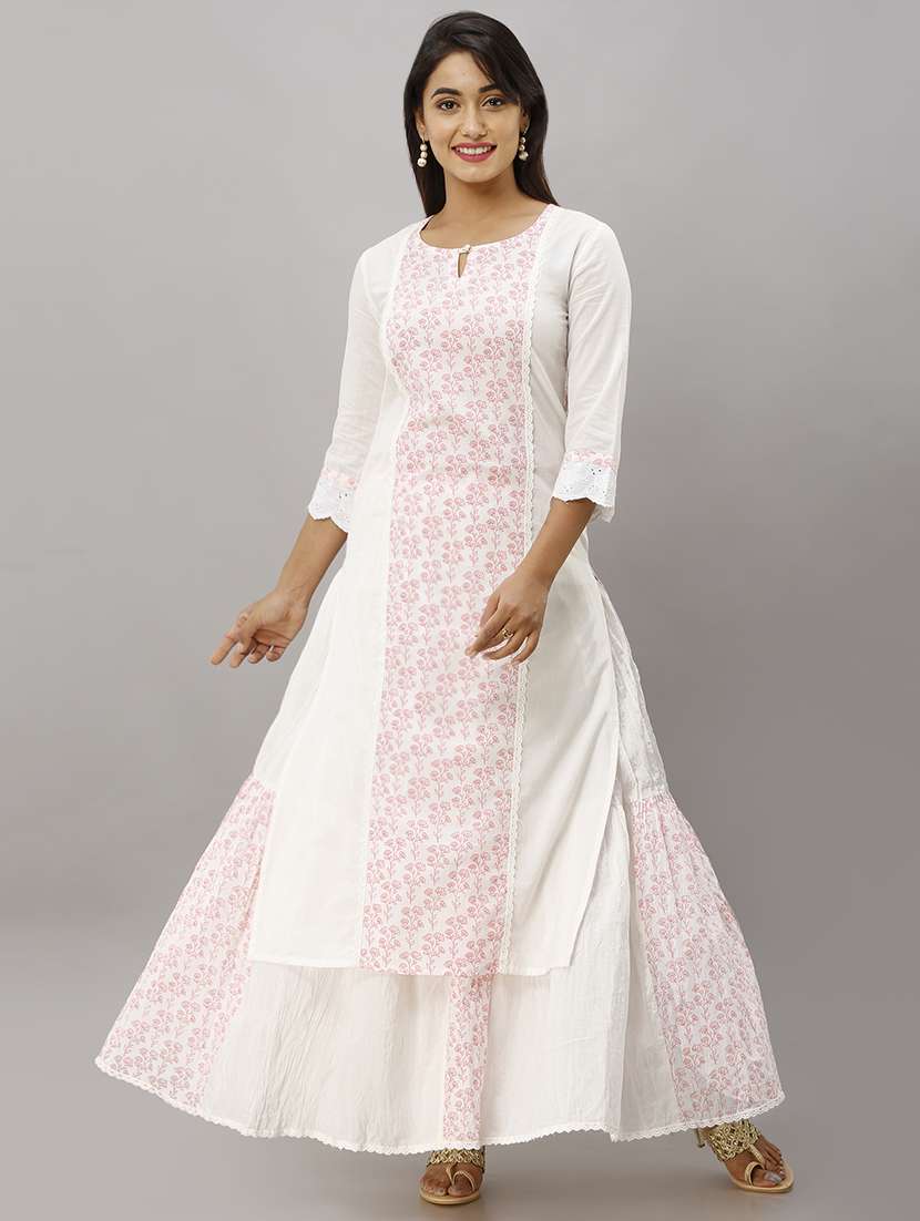 floral lace detailed straight kurta