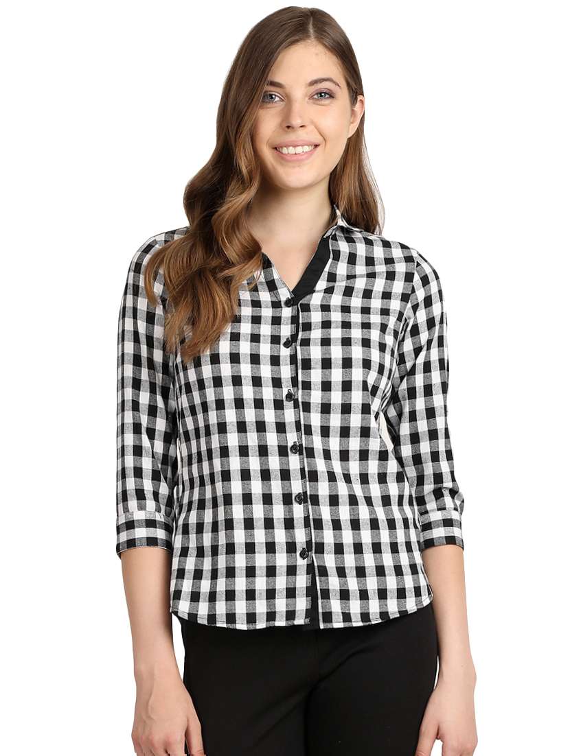 curved hem checkered shirt