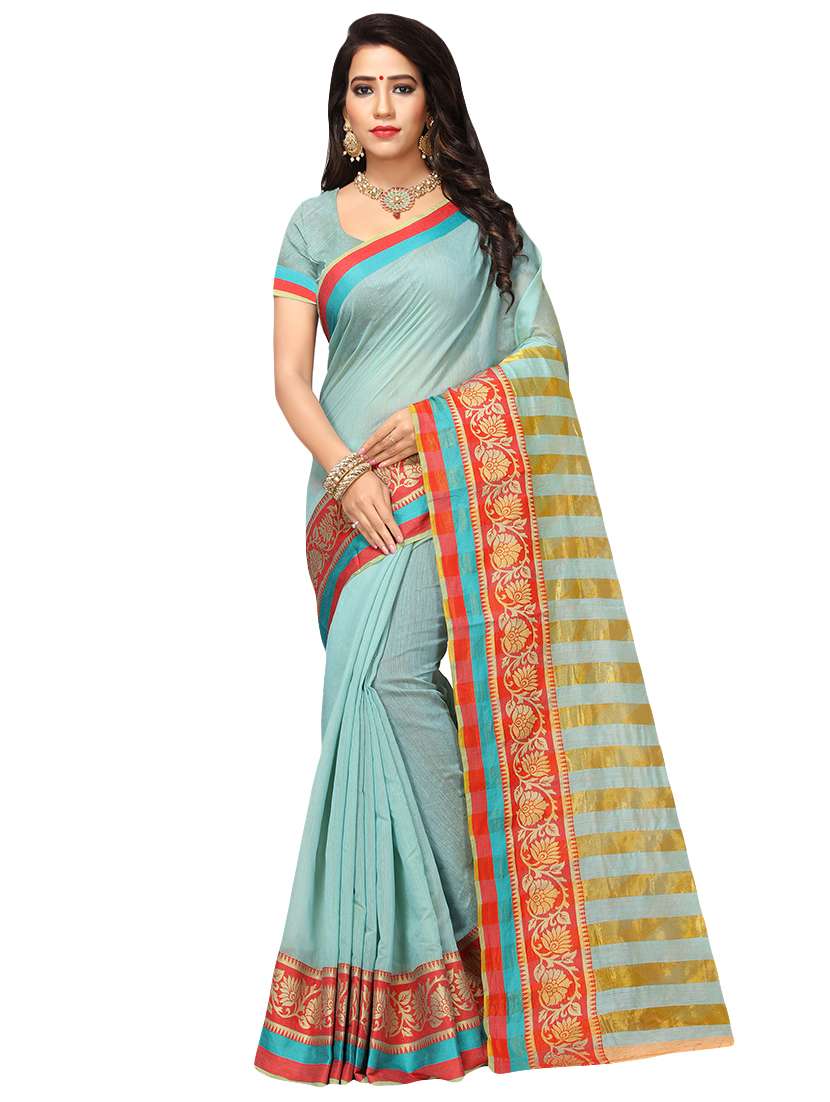 zari border woven saree with blouse - 16492699 - Zoom Image - 0