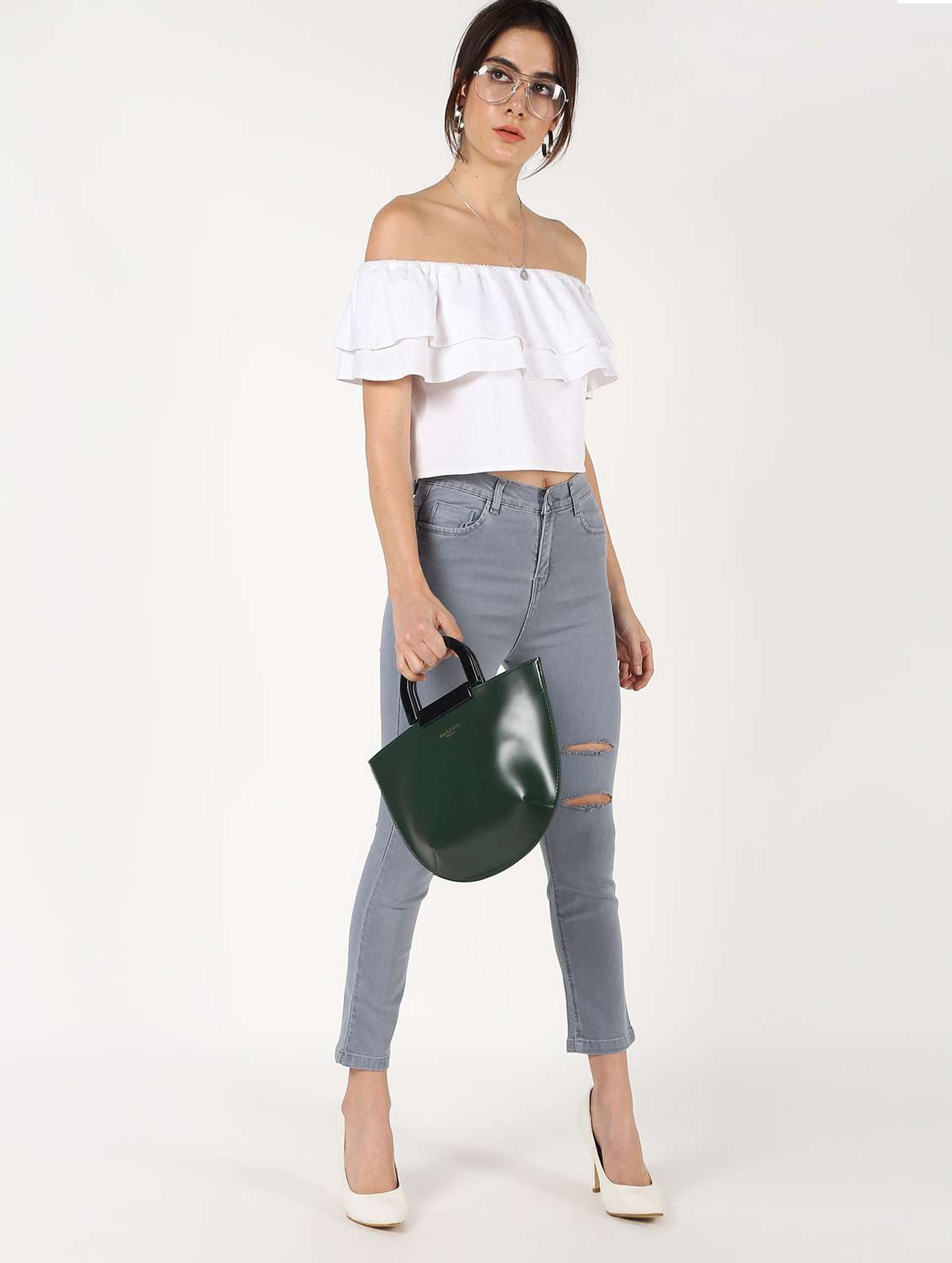 high rise knee slit jeans 