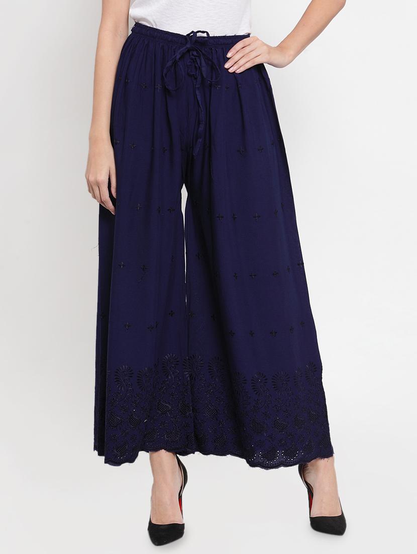 tonal embroidered flared palazzo  - 16493460 -  Zoom Image - 0