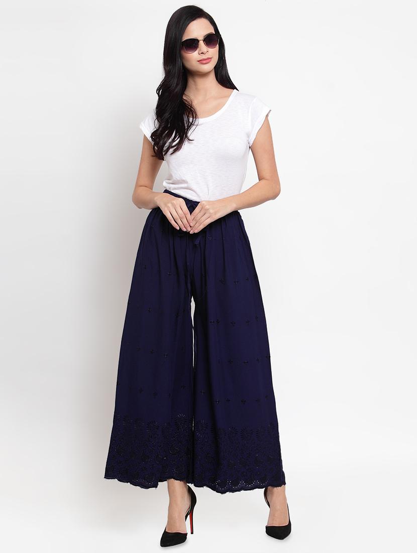 tonal embroidered flared palazzo - 16493460 - Standard Image - 3