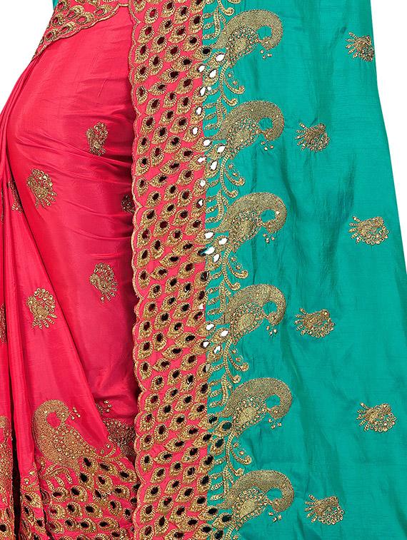 half & half embroidered saree with blouse - 16494318 - Standard Image - 3
