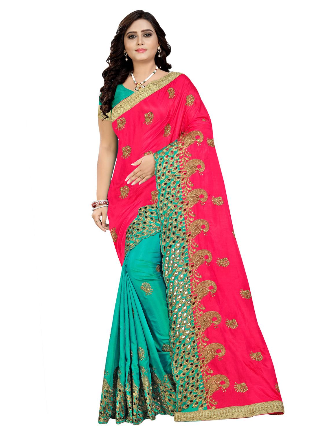 half & half embroidered saree with blouse - 16494336 - Zoom Image - 0