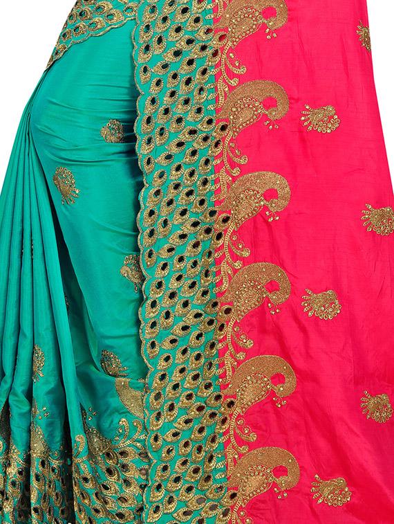 half & half embroidered saree with blouse - 16494336 - Standard Image - 3