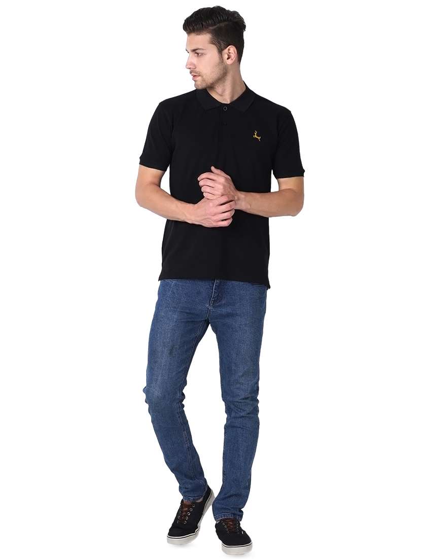 black solid polo t-shirt - 16494370 -  Standard Image - 3