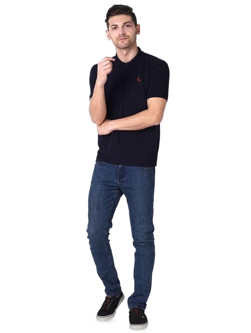 navy blue solid polo t-shirt - 16494371 -  Standard Image - 3