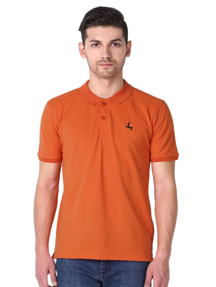 orange solid polo t-shirt - 16494372 - Zoom Image - 0