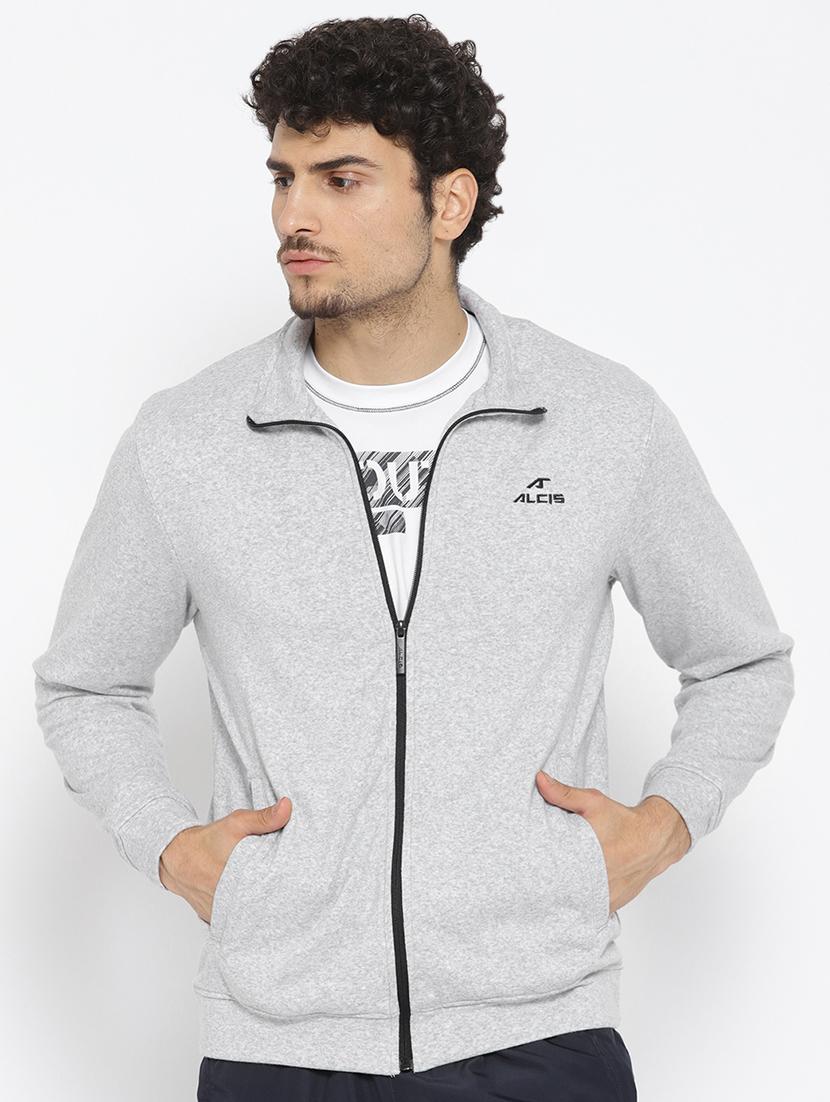 grey solid casual jacket - 16495678 -  Zoom Image - 0