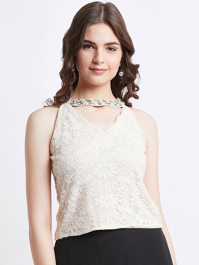 women's beige key hole neck top - 16496930 -  Zoom Image - 0