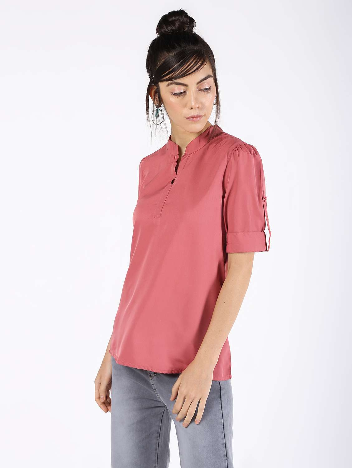 mandarin neck solid top 