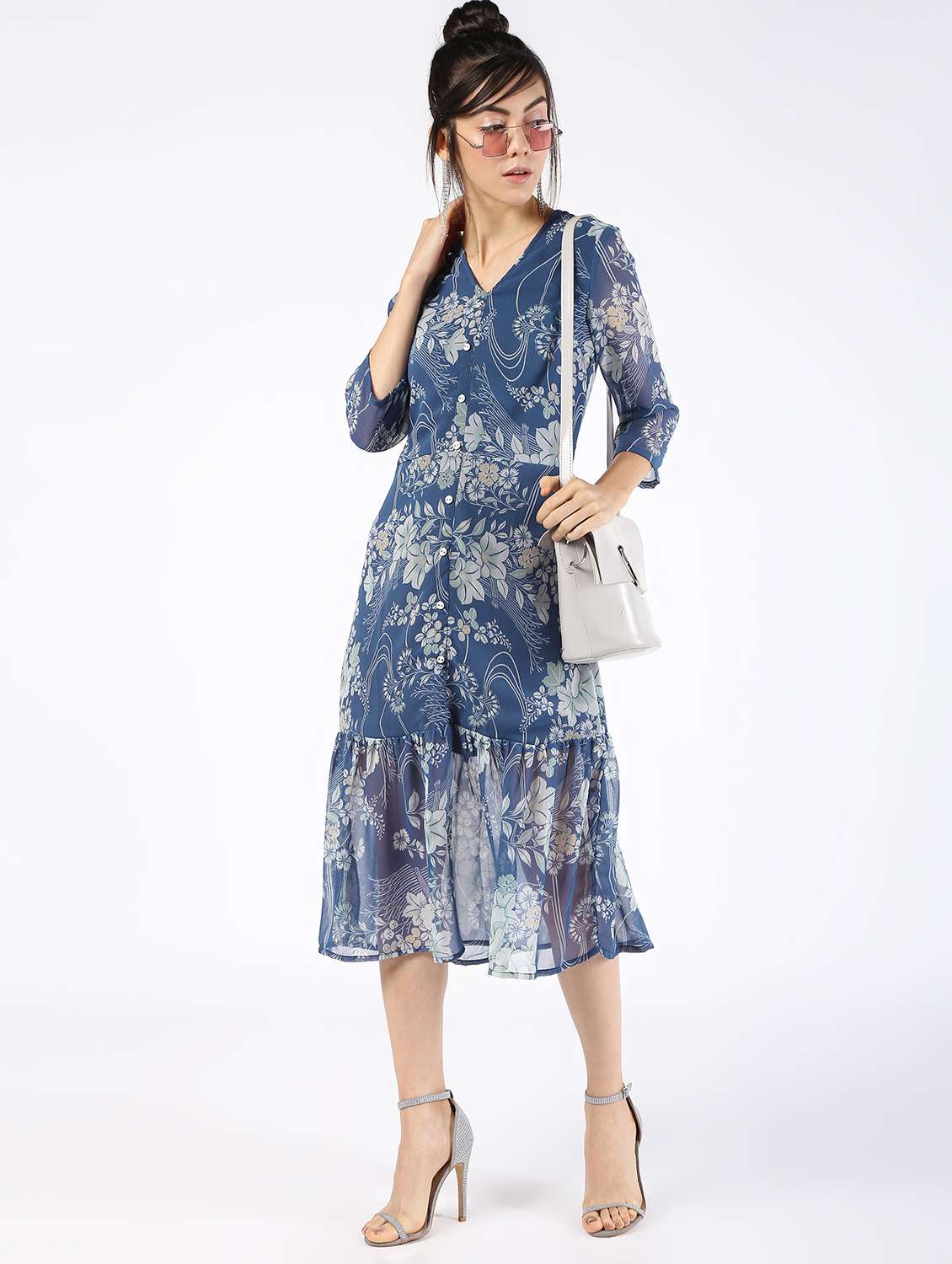 gathered he floral a-line dress
