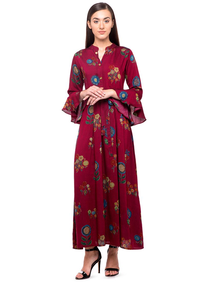tie front bell sleeved maxi dress - 16501072 - Zoom Image - 0